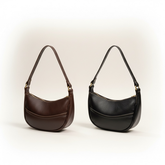 Grain Leather Half-moon Purse